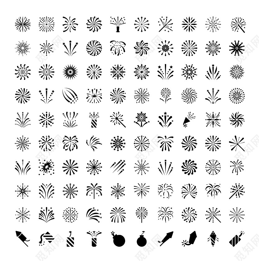 100个扁平单色烟花烟火logo图标矢量素材
