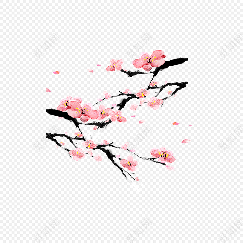 手绘装饰桃花花枝素材