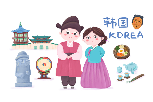 旅游季韩国卡通插画元素