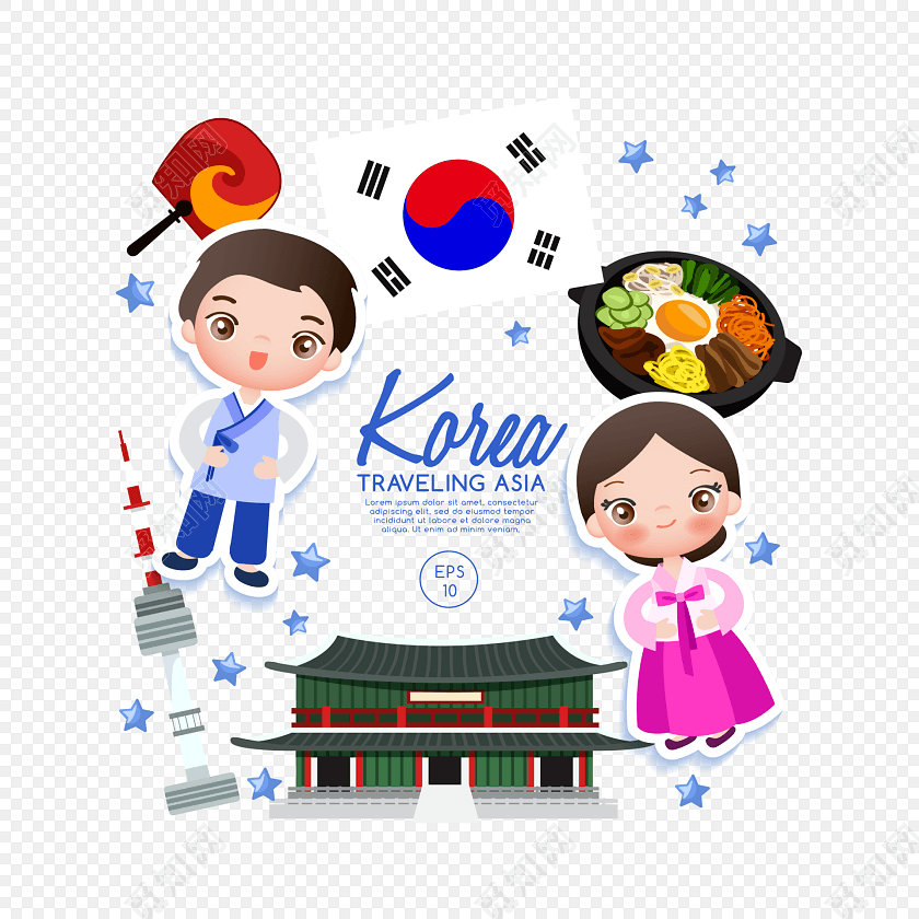 卡通韩国旅游海报素材
