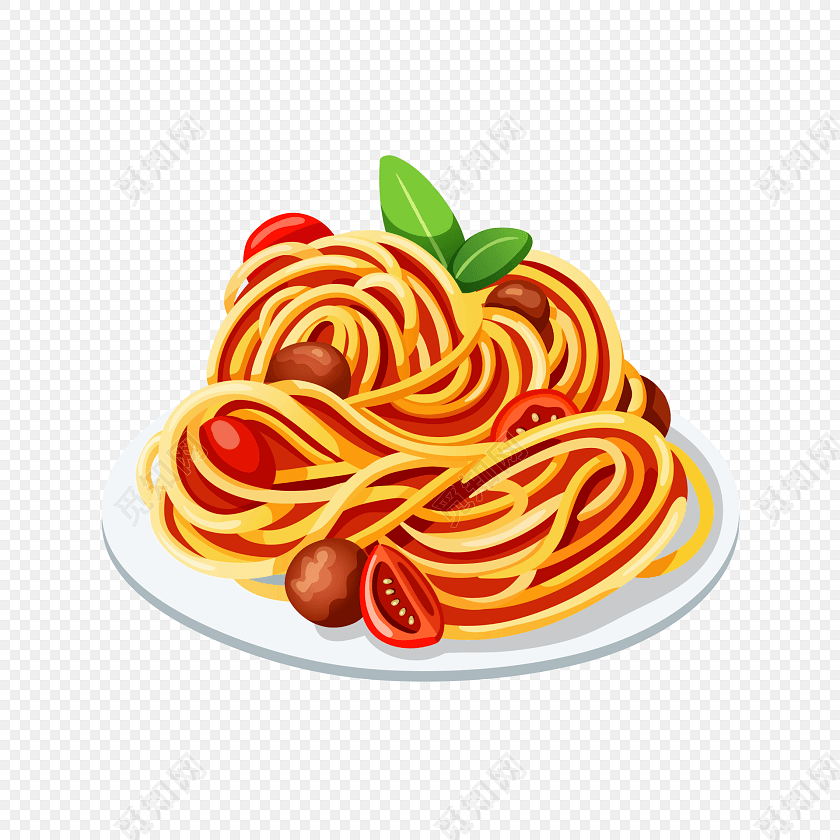彩色手绘食物美食意大利面面条