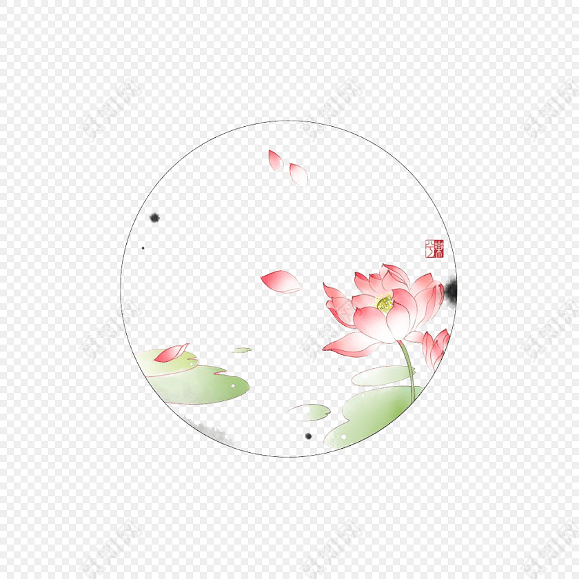 古风手绘清新夏季荷花荷叶素材