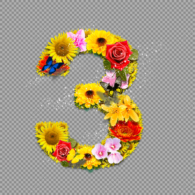 花朵花卉阿拉伯数字3免扣素材