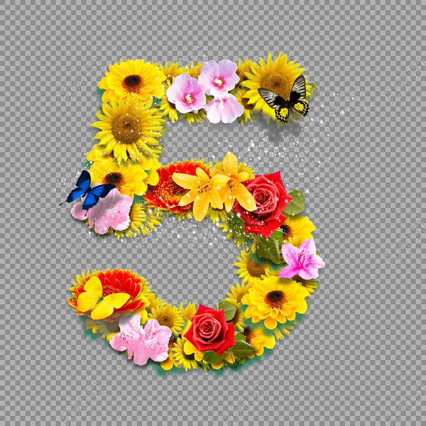 花朵花卉阿拉伯数字5免扣素材