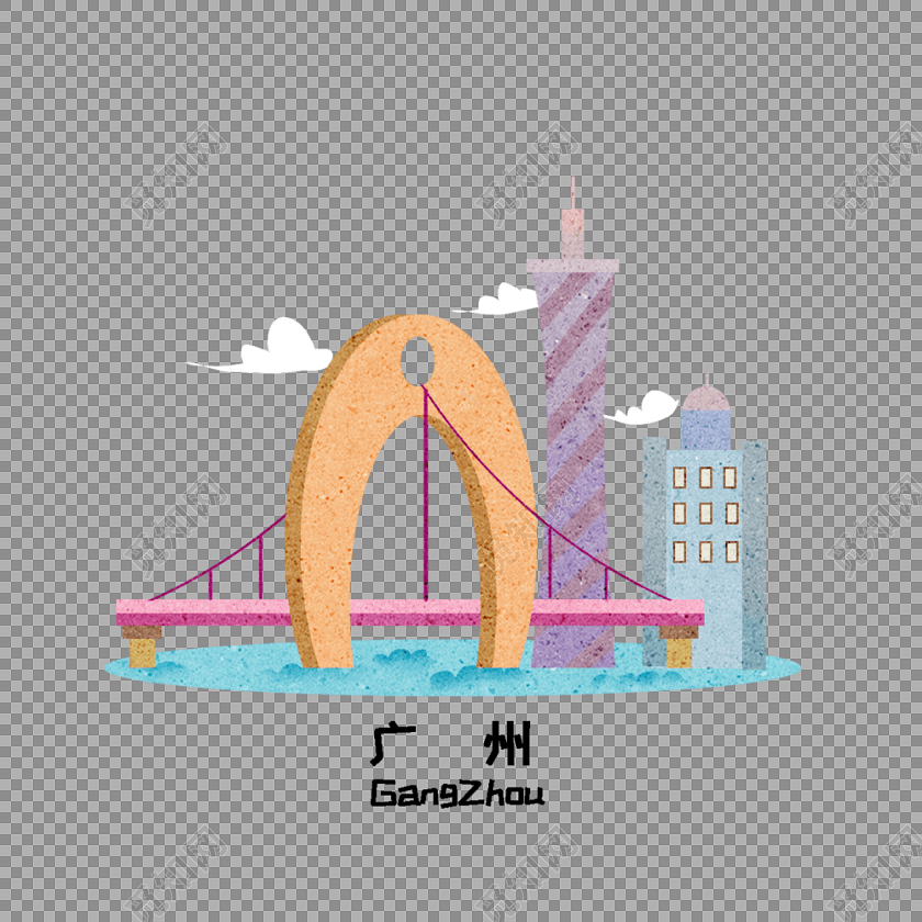 卡通广州地标建筑插画