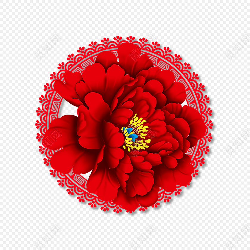 红色富贵花花朵图案元素