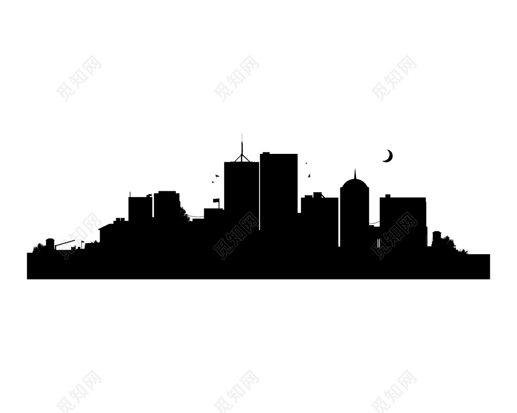 夜晚城市高楼大厦建筑物剪影