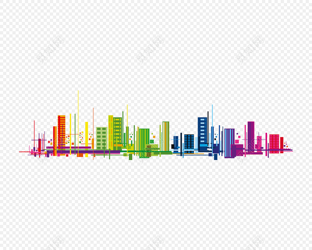 彩色城市高楼大厦建筑物剪影