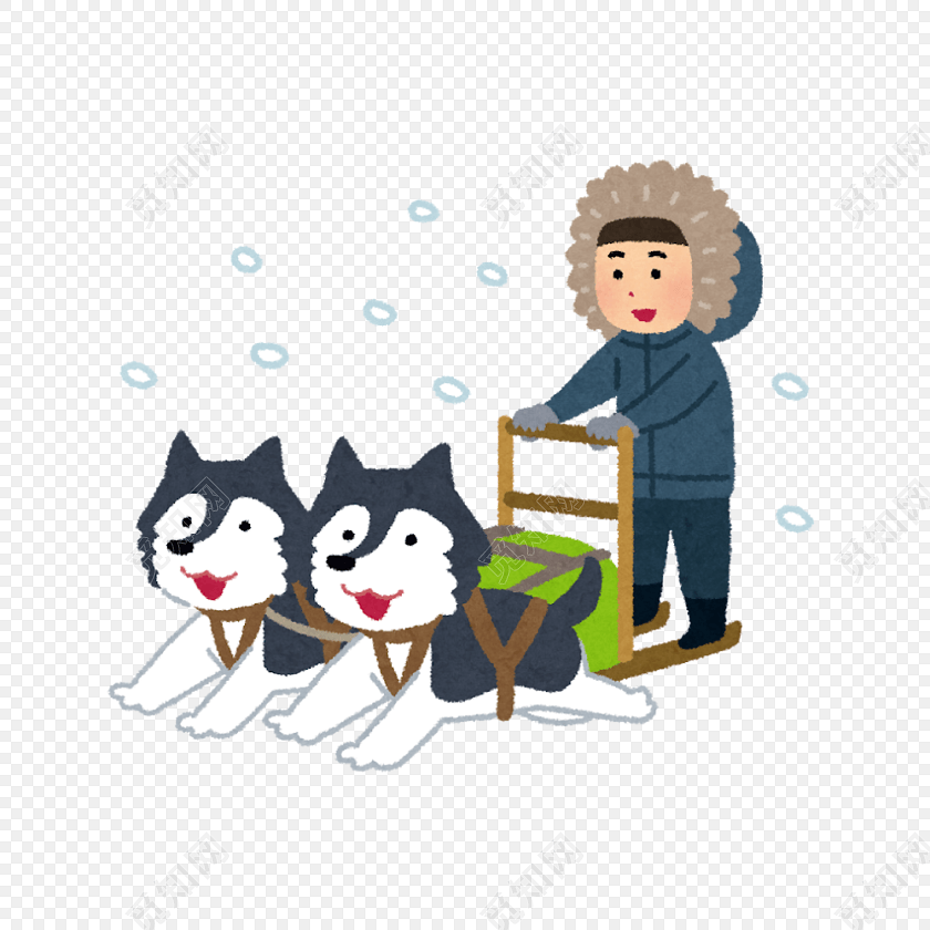 卡通小狗雪橇拉人