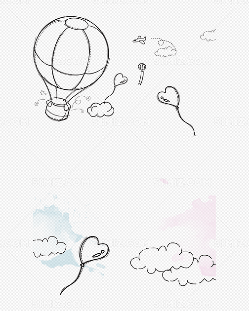 铅笔画热气球爱心素材
