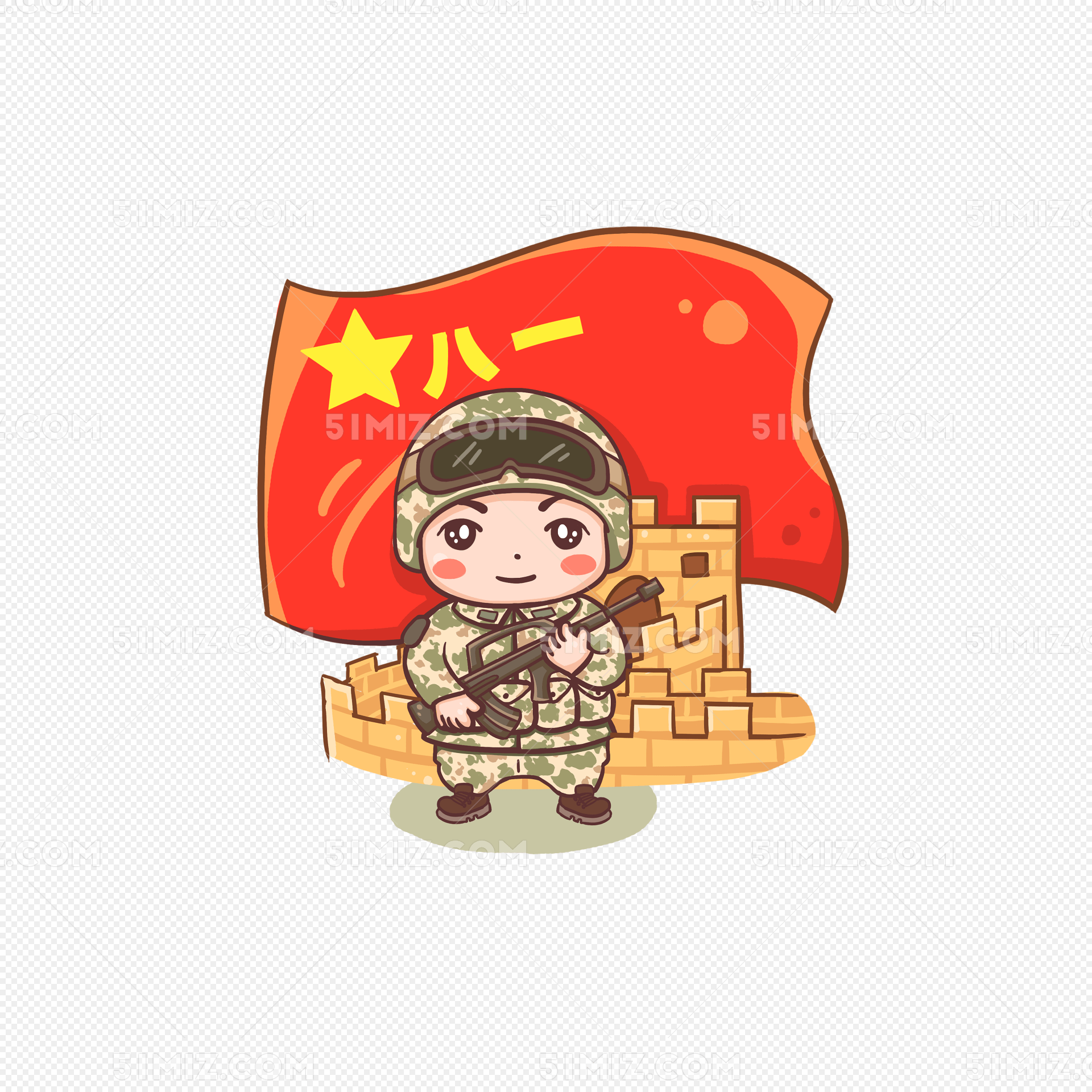 建军节解放军战士人物插画免费下载  标签: 八一 红色文化 红色革命