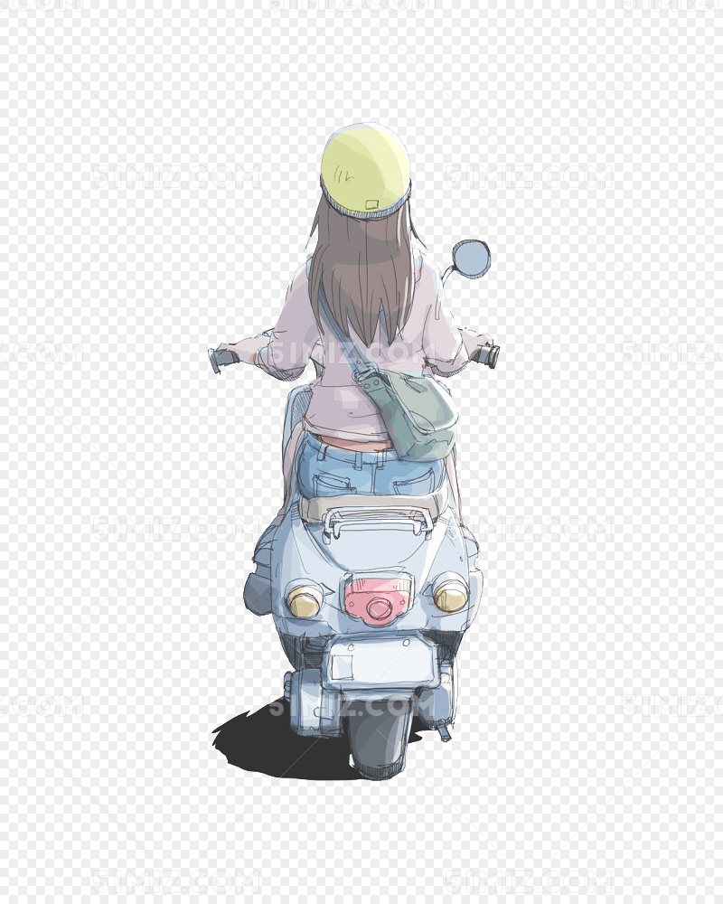 共享素材 下载png png素材 骑电动车女孩标签:背影 卡通电动车 手绘