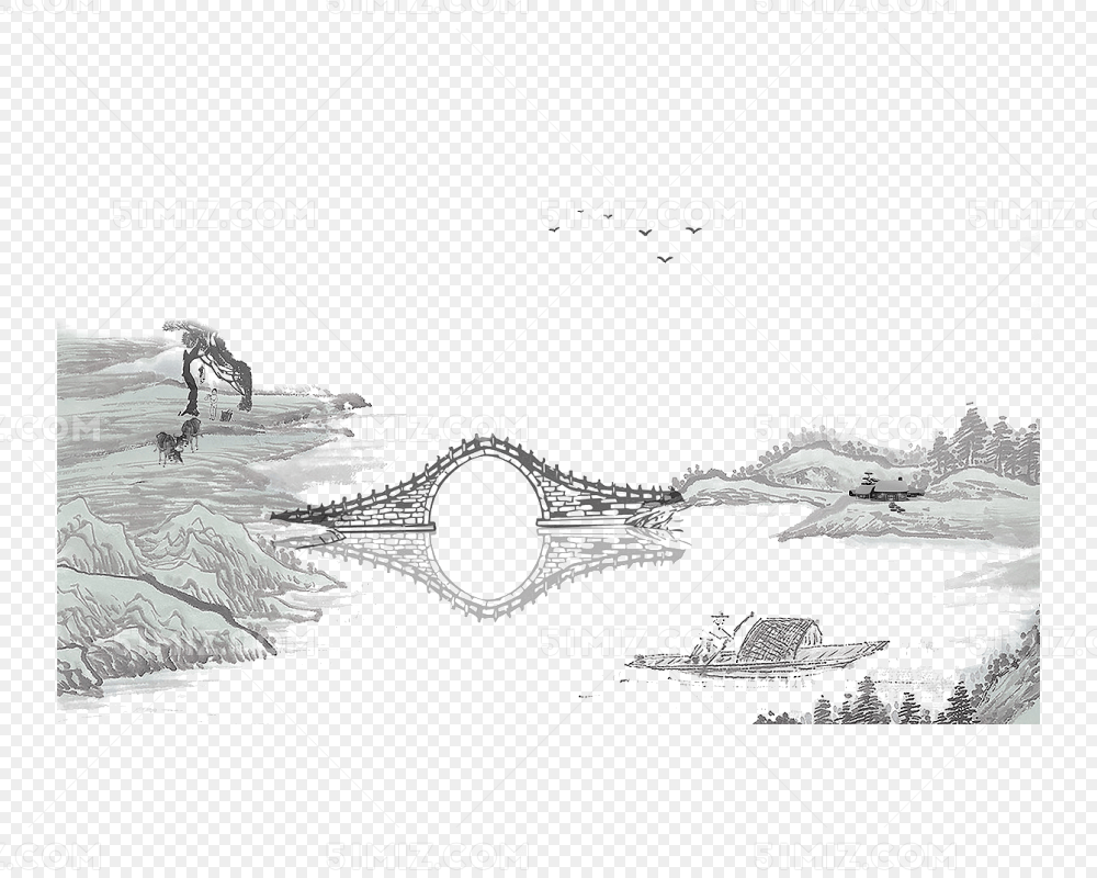 江南水乡水墨画