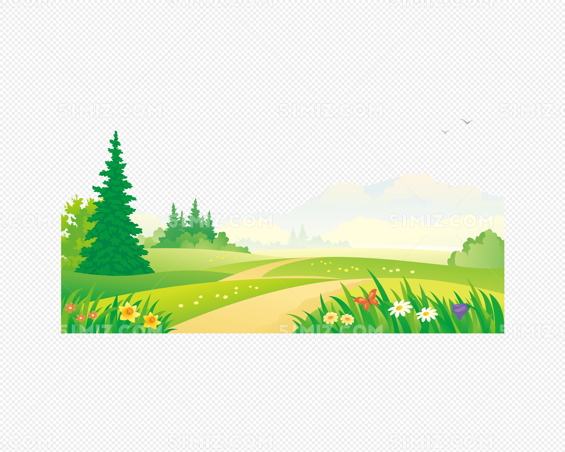 鲜花草地矢量图下载