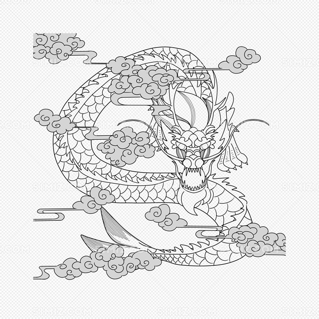 中国神兽青龙祥云手绘线稿