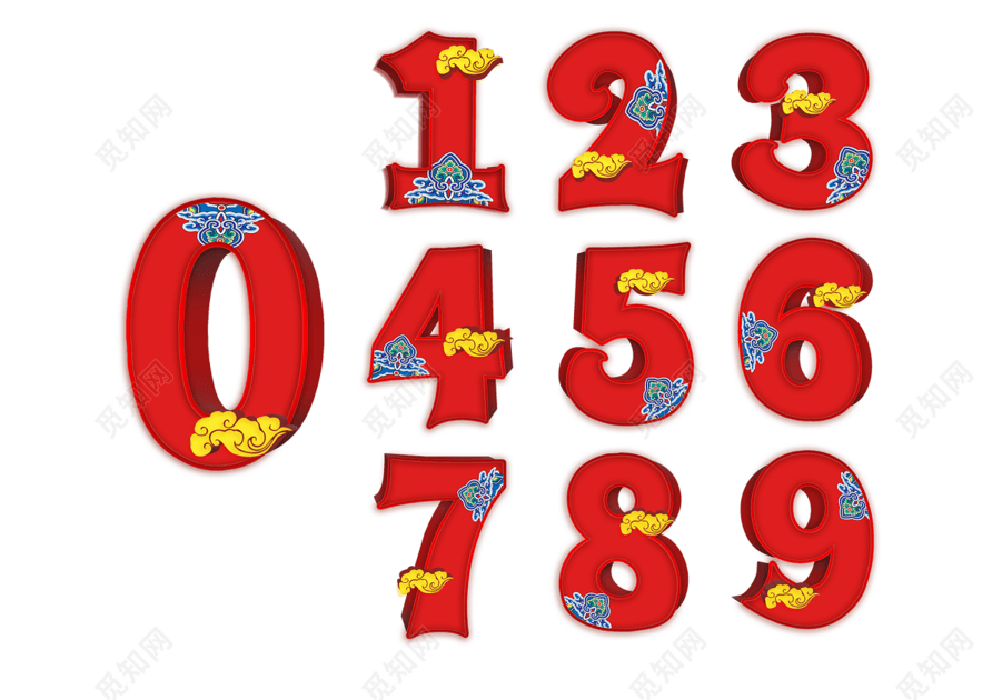 0-9数字民族花纹风阿拉伯立体数字主题创意艺术字