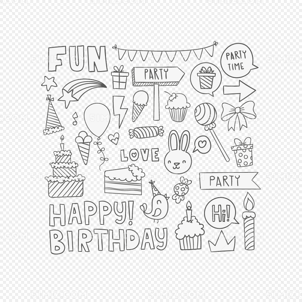 可爱生日派对简笔画素材