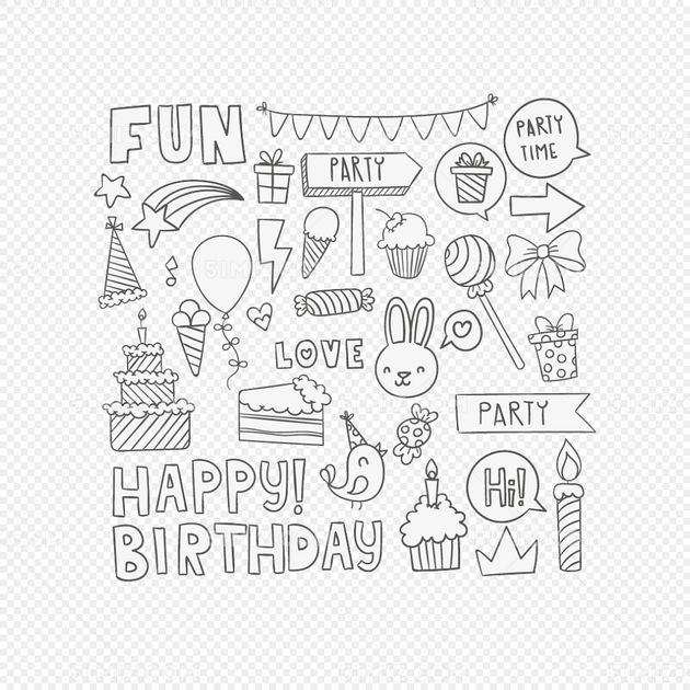 可爱生日派对简笔画素材