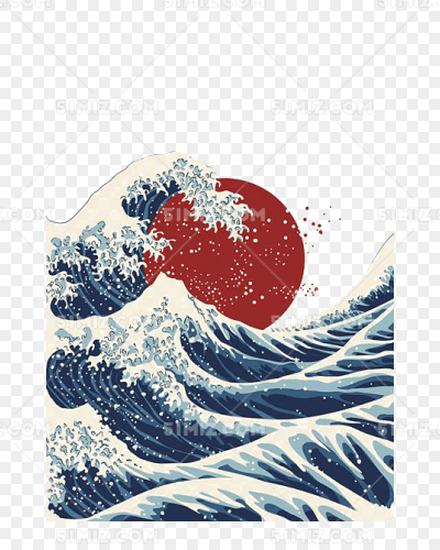 日式插画海浪海浪日式太阳复古插