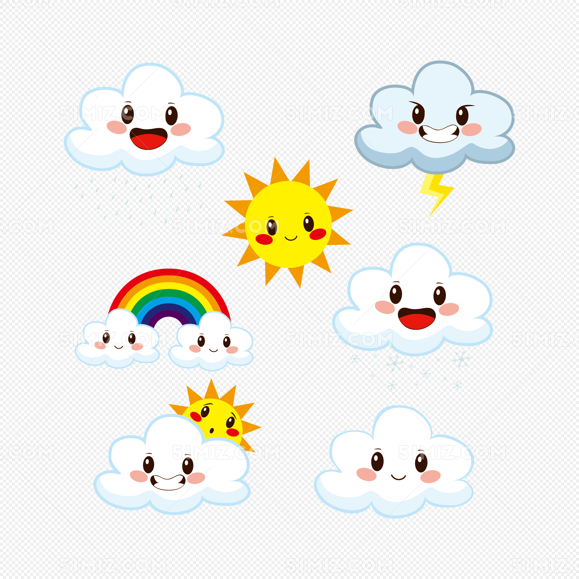 天气图标通色彩色云彩彩虹天气图