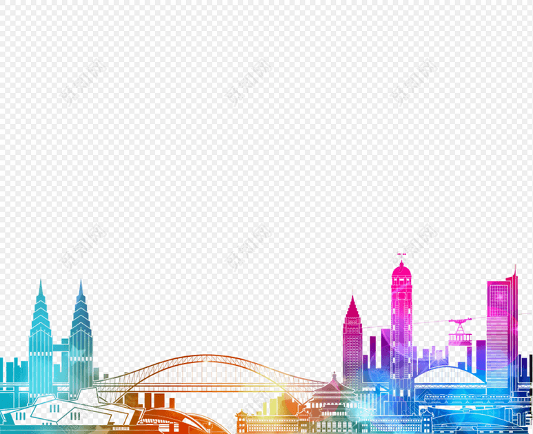 绚丽多彩城市桥梁建筑剪影