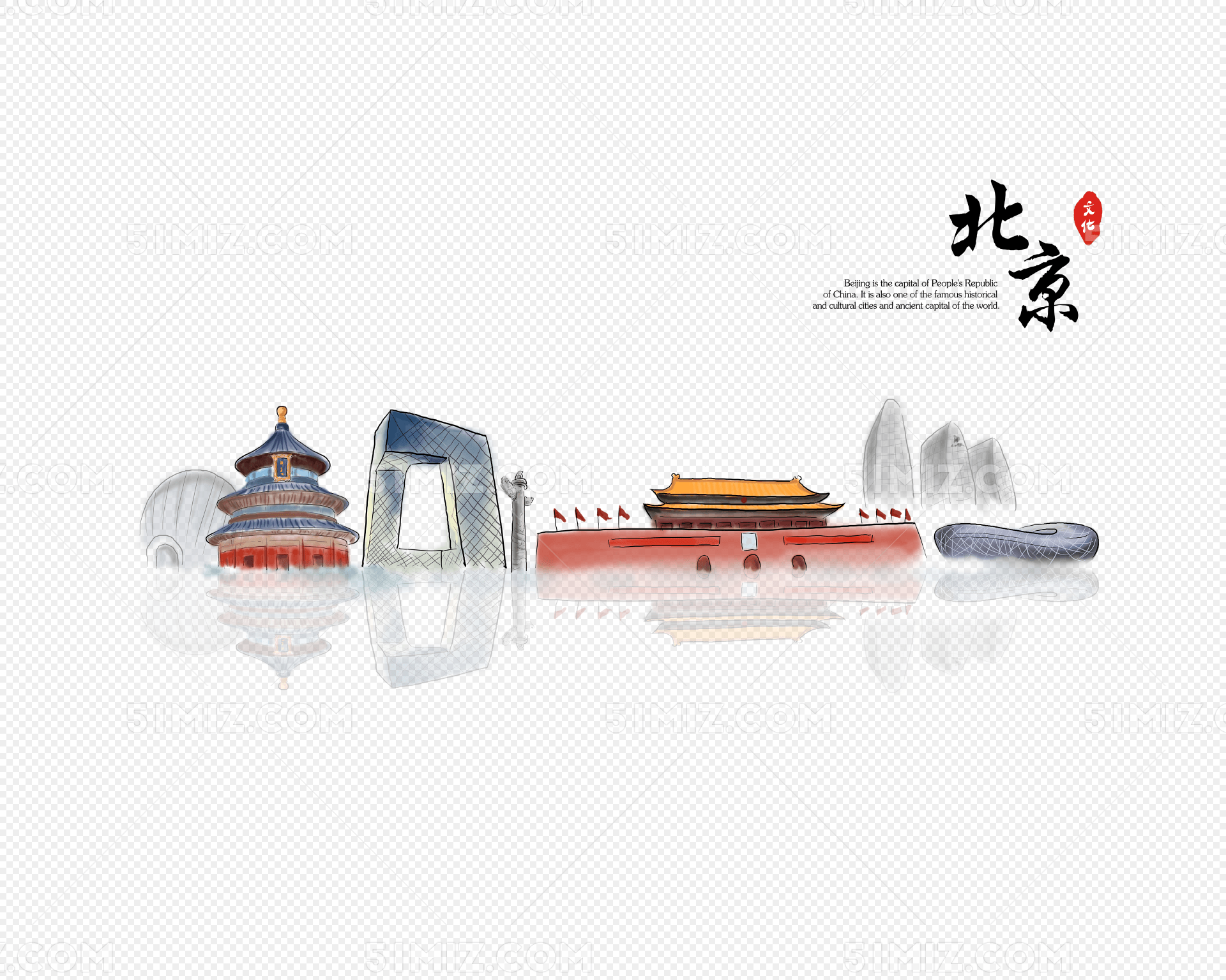 手绘北京地标建筑