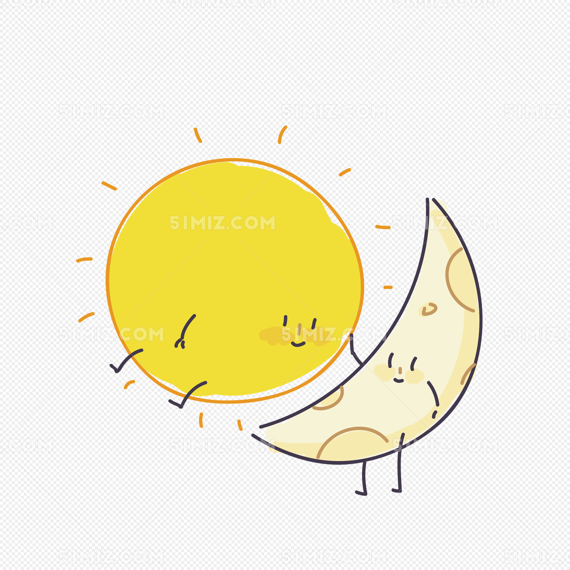 手绘矢量卡通太阳月亮卡通月亮太阳