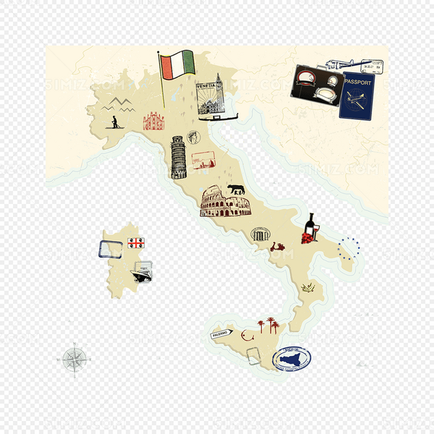 手绘意大利旅游地图