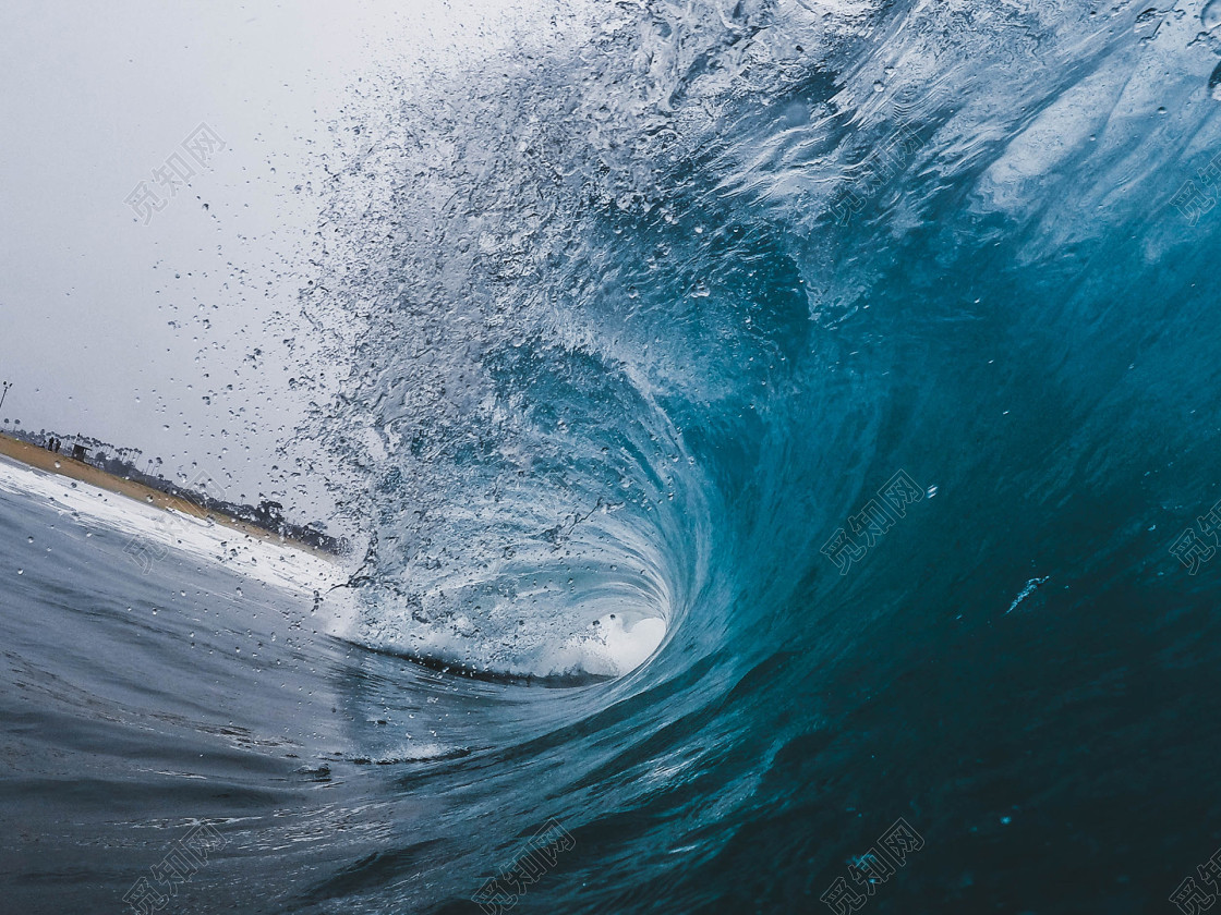 高清蓝色海洋海浪浪花海水水花背景图
