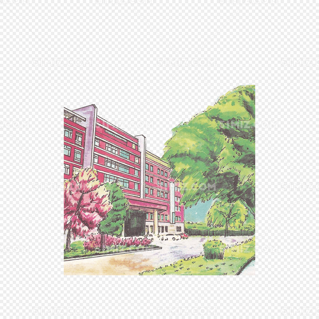 卡通手绘学校教学楼
