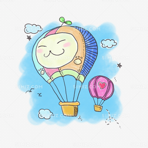 卡通手绘涂鸦颜色热气球简笔画