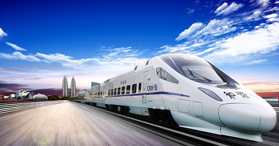 平安春运回家高速和谐号动车铁路高铁火车城市背景图