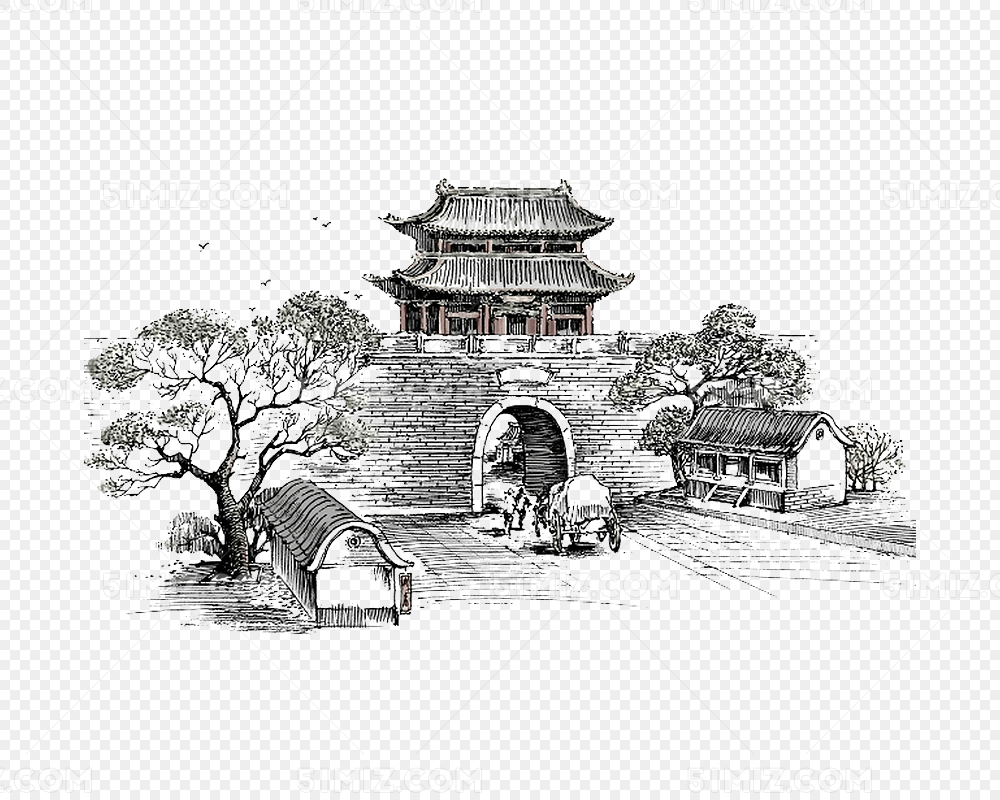 手绘古楼