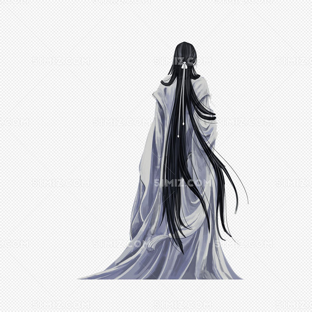 古风白衣男子背影手绘png