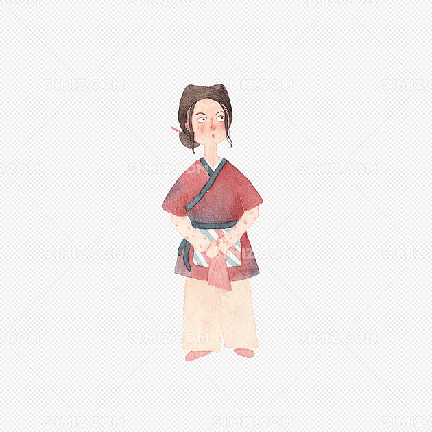 水彩人物免抠手绘卡通古装汉服