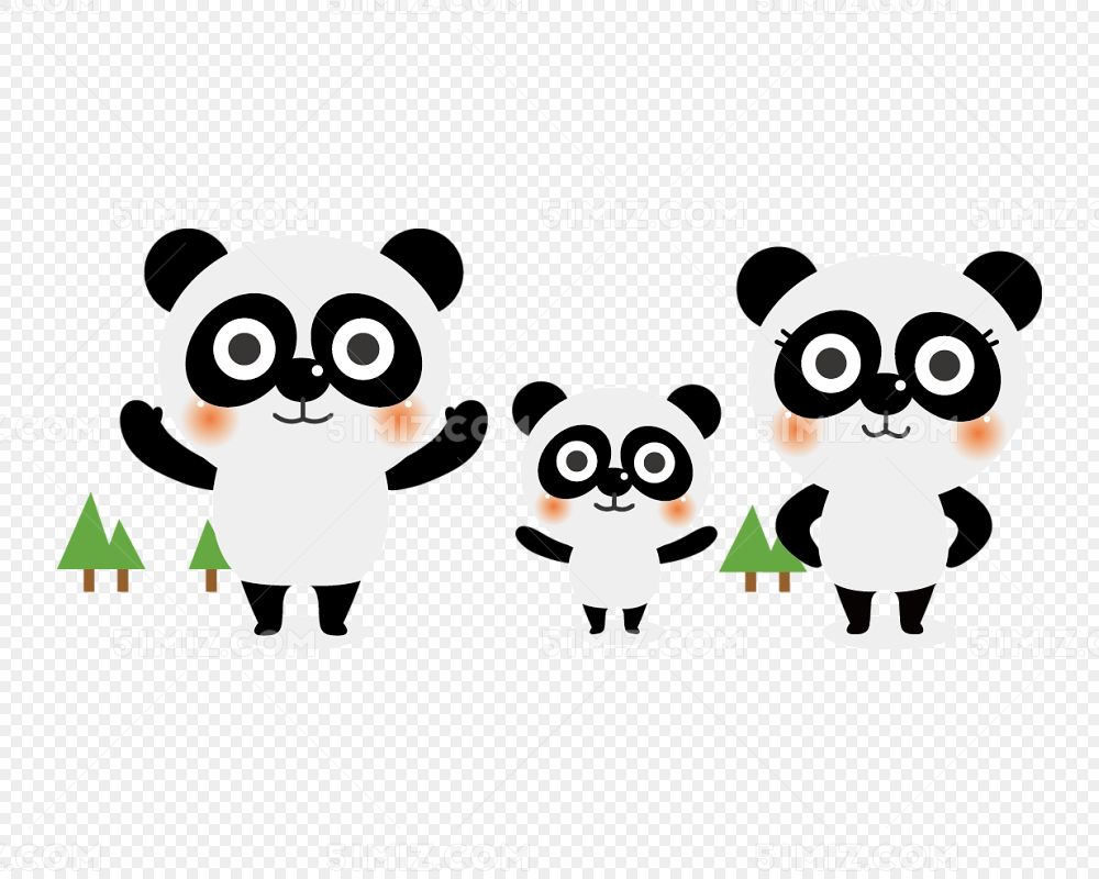 卡通可爱动物熊猫一家