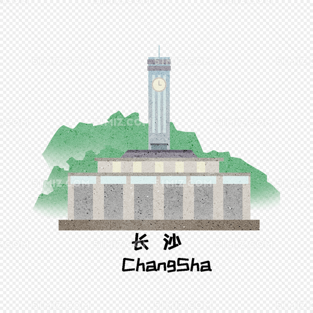 卡通长沙地标建筑插画