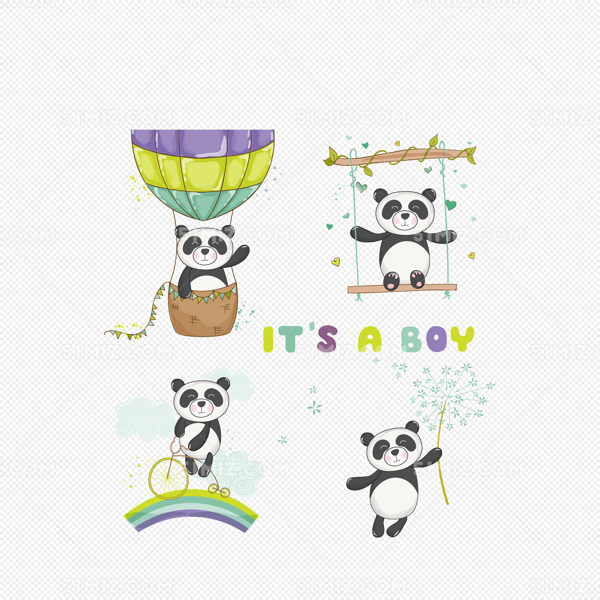 卡通熊猫动物图标矢量