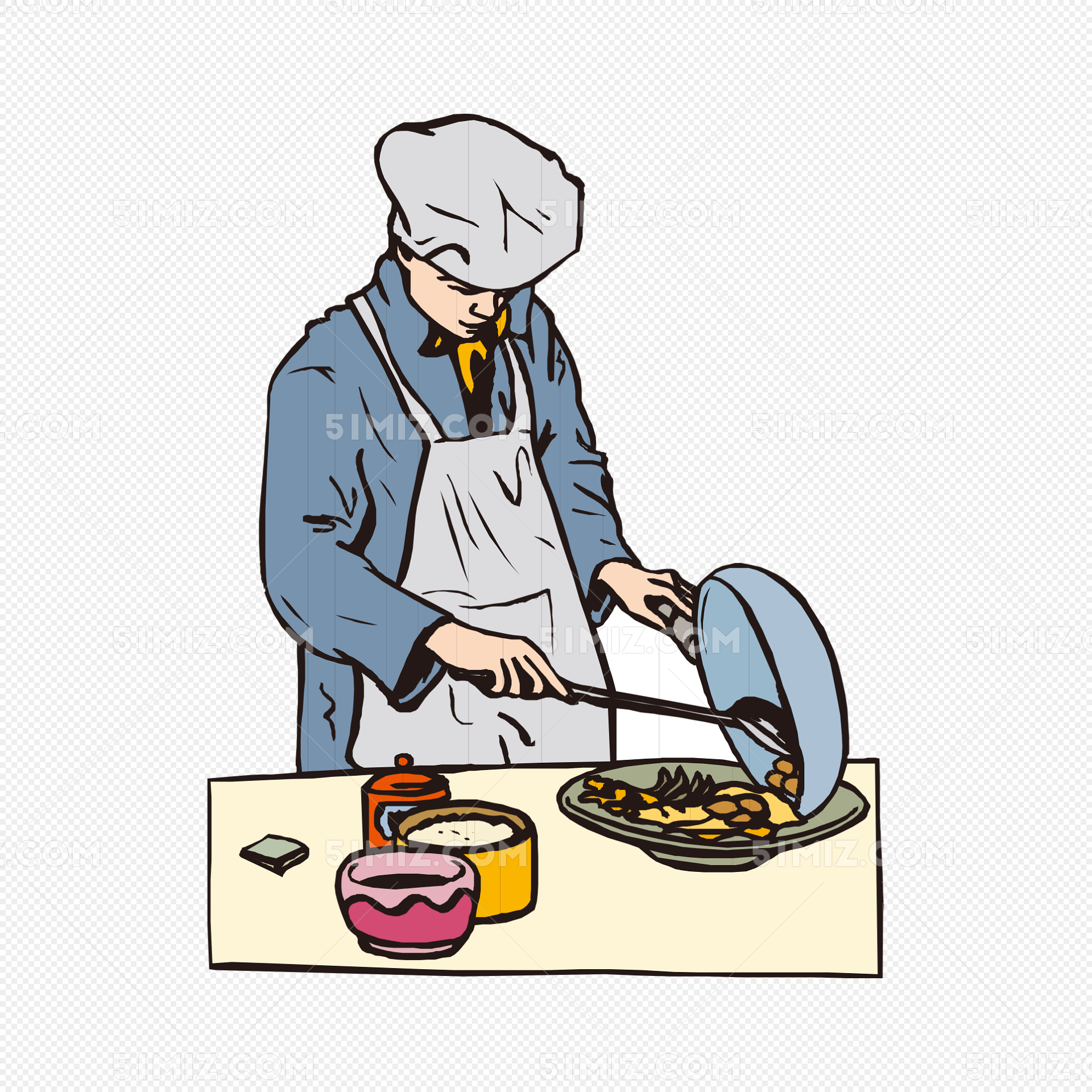卡通手绘厨师服装做菜厨师男人