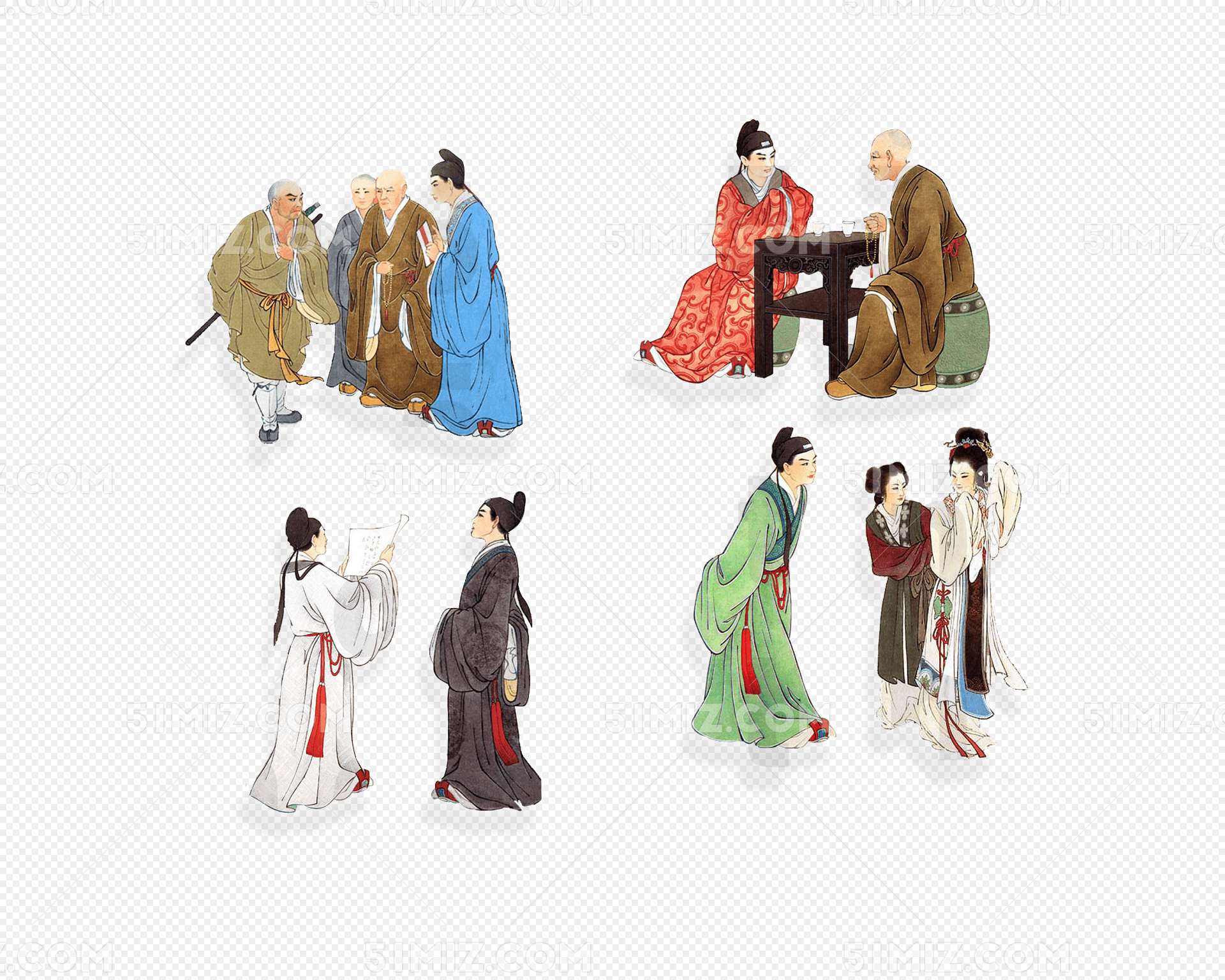 手绘水彩古人