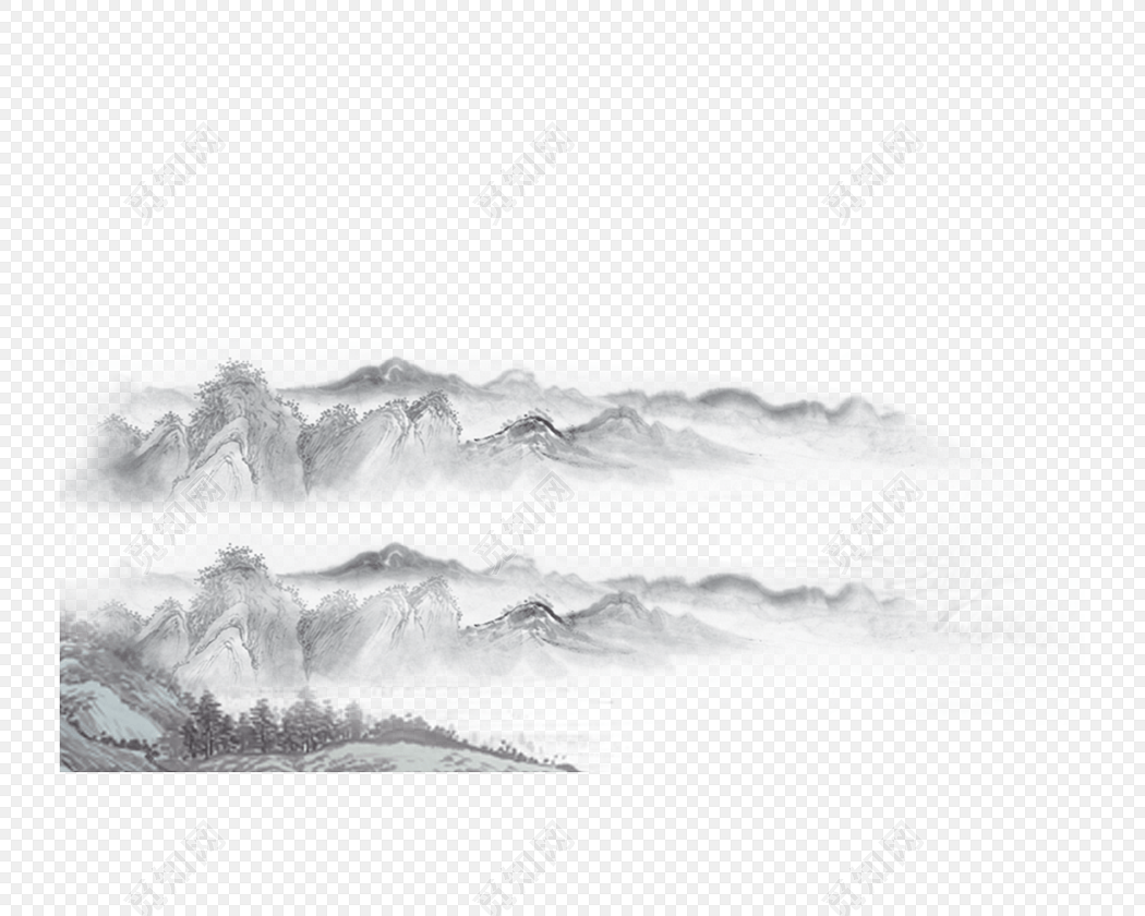 古典水墨山水画免抠图