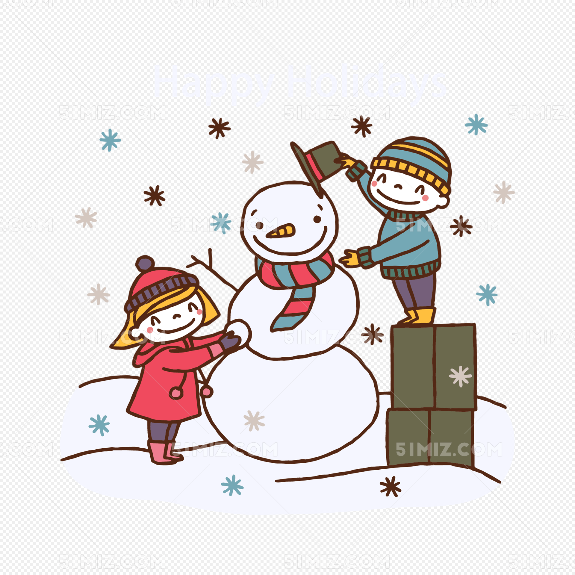 冬天堆雪人的漫画图片大全 堆雪人打雪仗