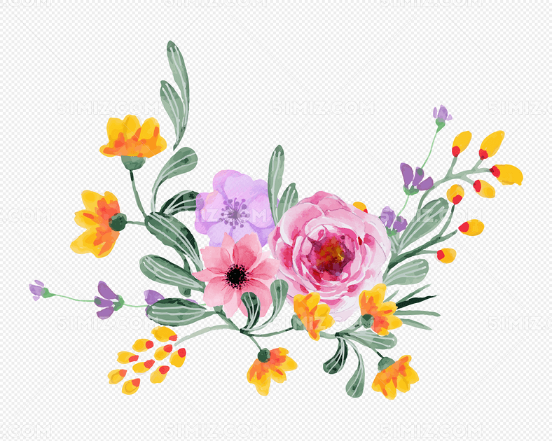 手绘水彩蔷薇花藤