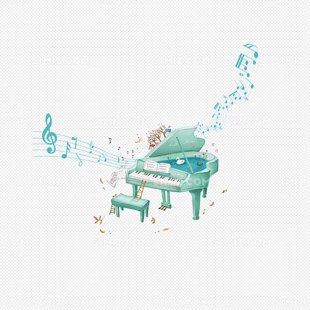 水彩音乐钢琴插画