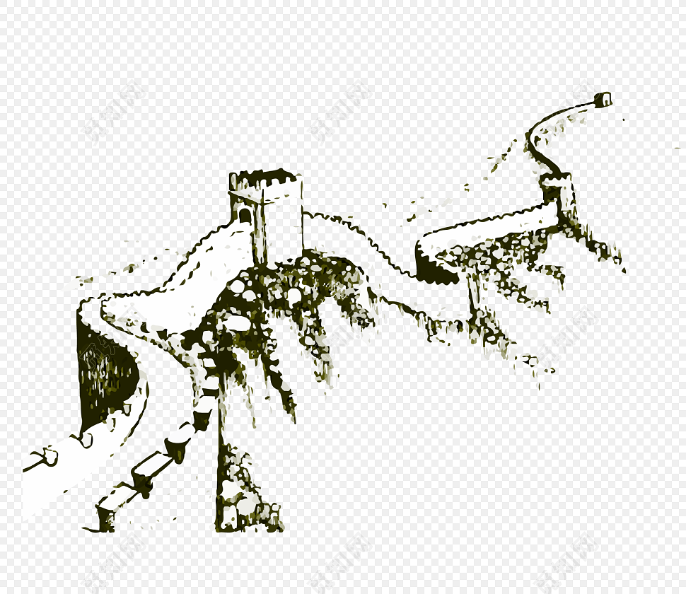 党节线描手绘万里长城设计