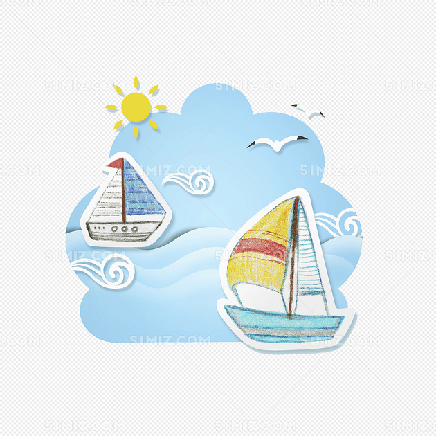 海浪和帆船卡通插画