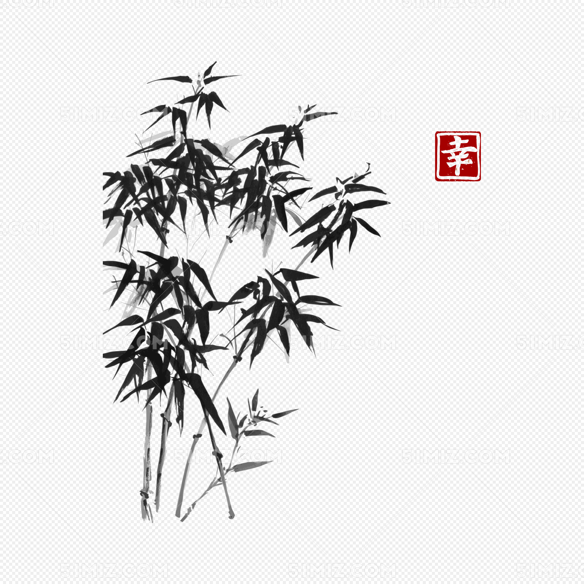 水墨竹子矢量图素材-POP花型网