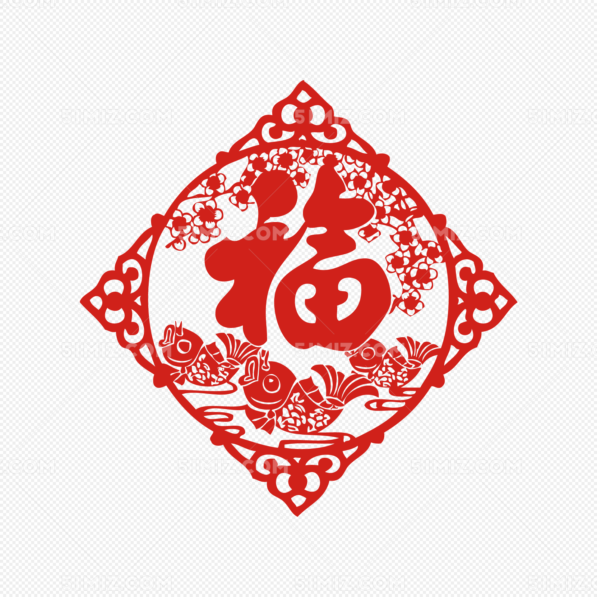 福字年年有余剪纸窗花春节剪纸图片素材免费下载 觅知网