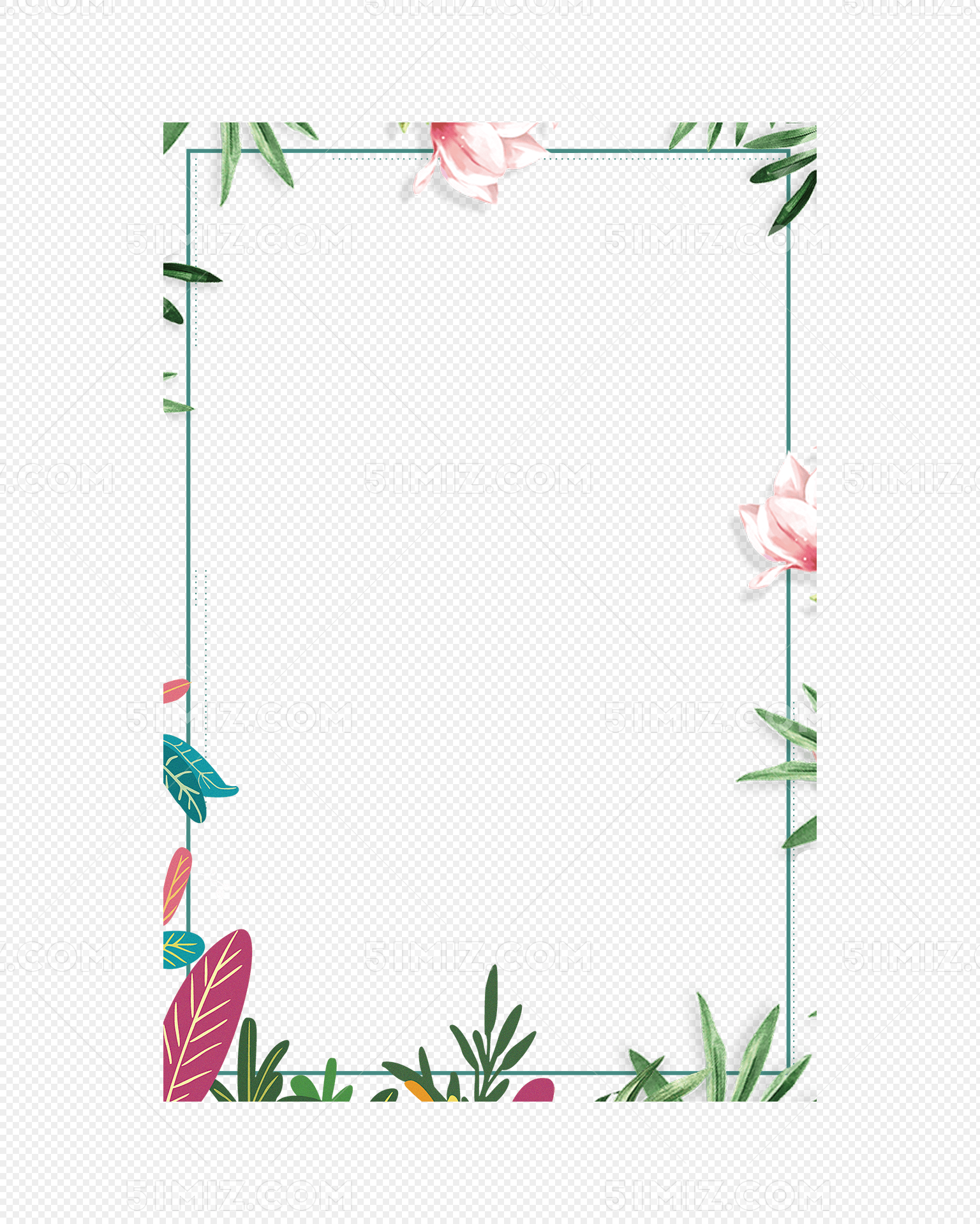 38妇女节小清新鲜花绿叶边框