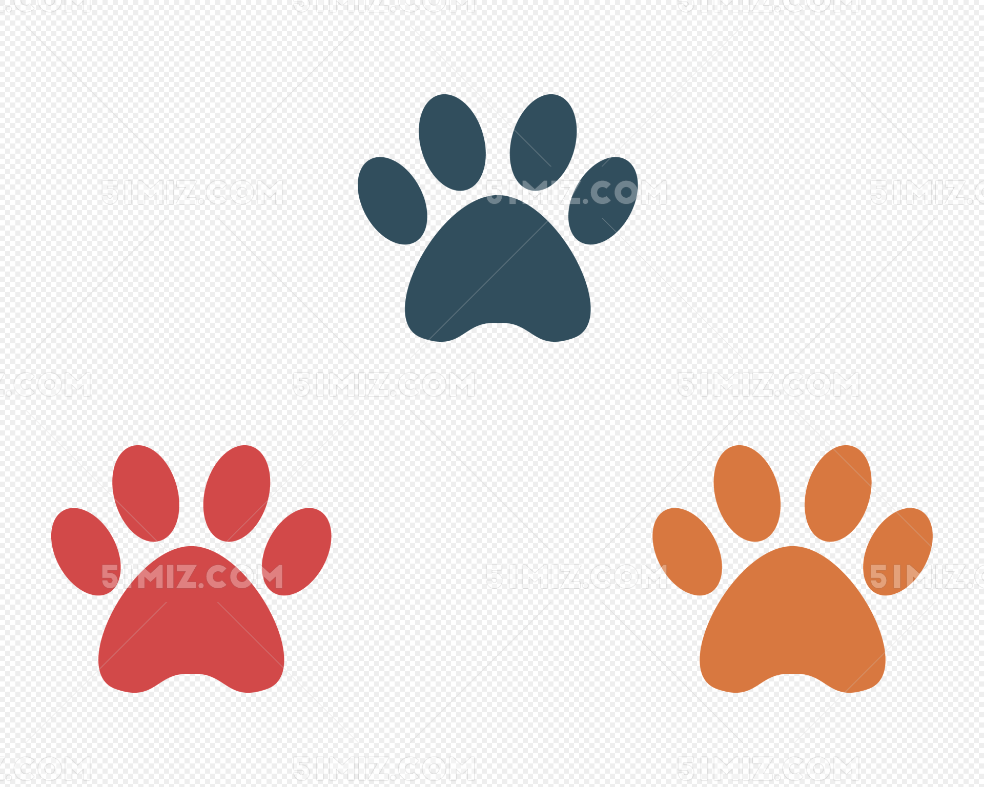 卡通可爱三色猫爪印矢量图